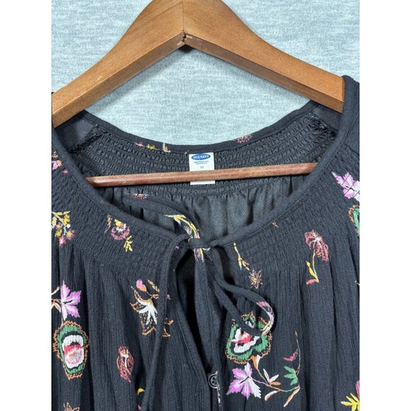 Old Navy Womens Black Floral Midi Dress‎ M Bell Sleeve Swing - Picture 2 of 5